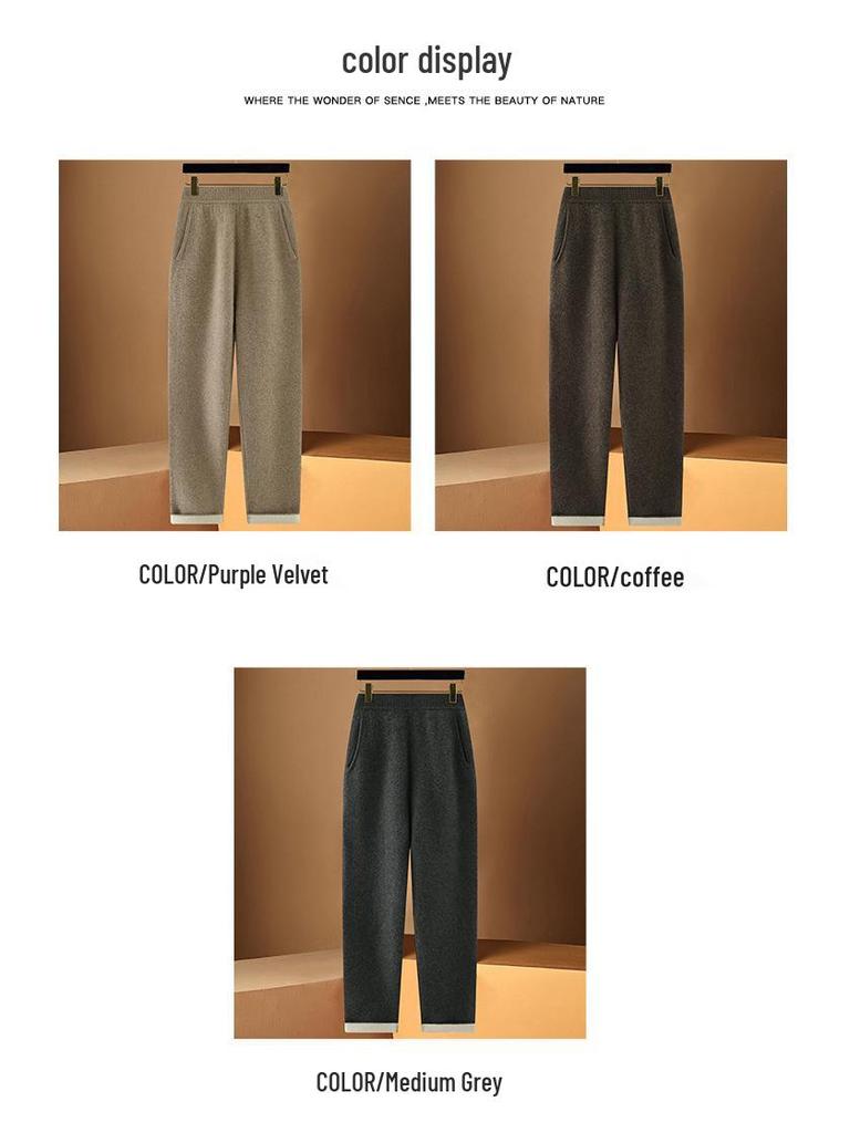 100% Wool High Waist Slimming Knit Pants: Fashionable Solid Color Elastic Skinny Pants for Women, Autumn Winter Collection