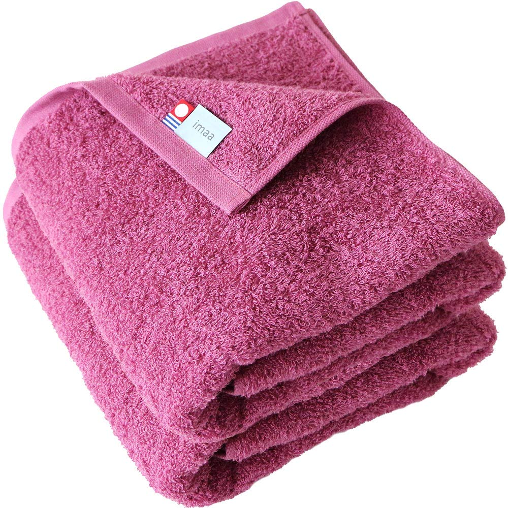 imaa Imabari Certified Bath Towels, Fluffy, Thin, Absorbent, Quick-Drying, Made in Japan, 100% Cotton, Vacuum-Compressed, Rose, 2-Count