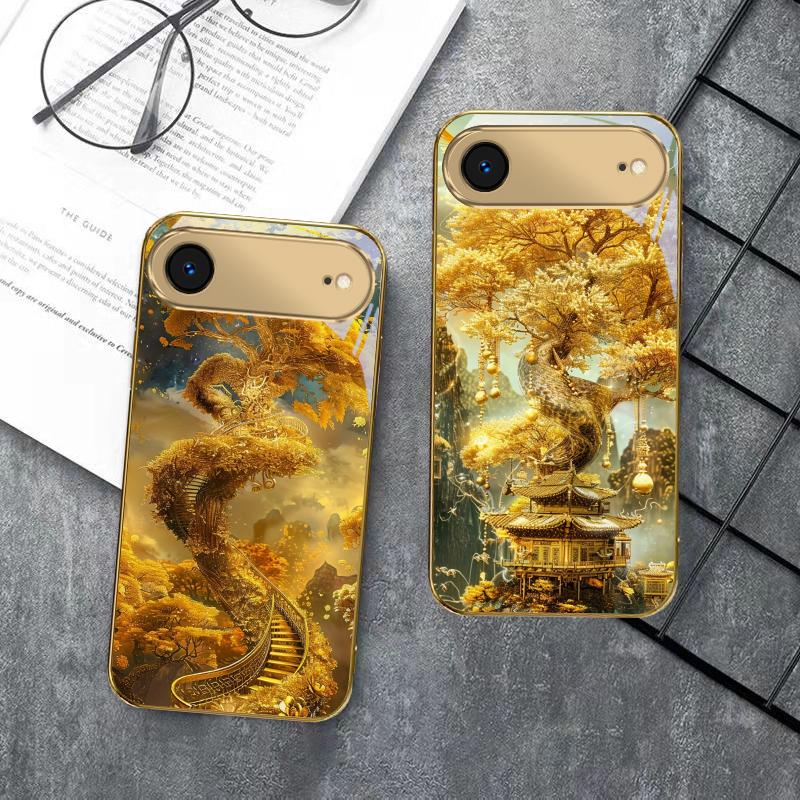 Mythical Golden Dragon For IPhone 17Pro Max 16 17 Pro 15 Pro 14 13 Plus 12 Mini 11Pro Max XR 16E 17Air Golden Glass Phone Case