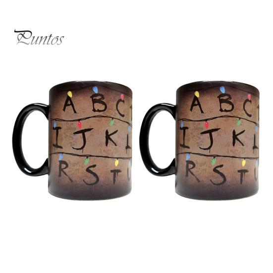Durable Ceramic Coffee Mug Retro Colorful String Light Alphabet Cup Color Changing 3D Effect Heat Transfer Rustic Sensitive for Hot Cocoa Tea