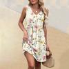 Women's Summer V-neck Casual Beach Vacation Style Vintage Floral Print Sleeveless Splicing Dresses