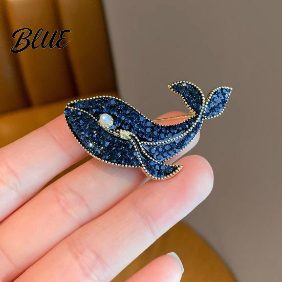 Versatile Brooch Pin Women Sparkling Rhinestones Imitation Pearls Decor Whale