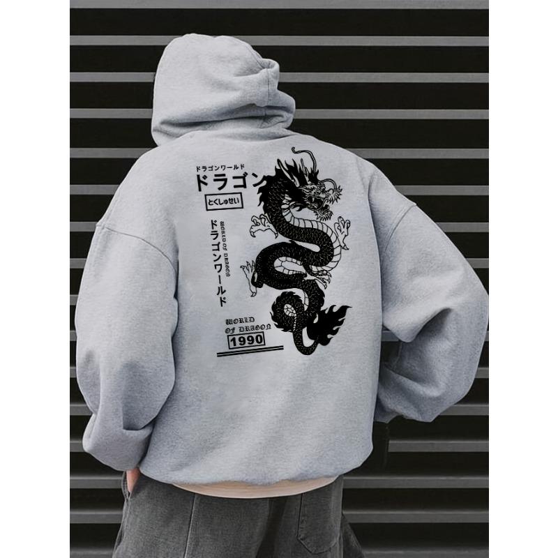 Hoodie with Geometric Dragon Print Casual Pullover Sweatshirt for Couples Casual Long Sleeve Pullover with Pockets Comfortable
