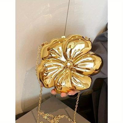 Dámská Elegantní Mini Crossbody Taška na Řetízku ve Tvaru Květiny, Metalická Y2K Styl Párty Taška přes Rameno, Módní Novinkové Tvarované Tašky, Univerzální Malá