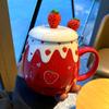 Cute Ceramic Cup Girl Heart with Lid and Spoon Mug Strawberry Large Capacity Creative Household Breakfast Coffee Cups