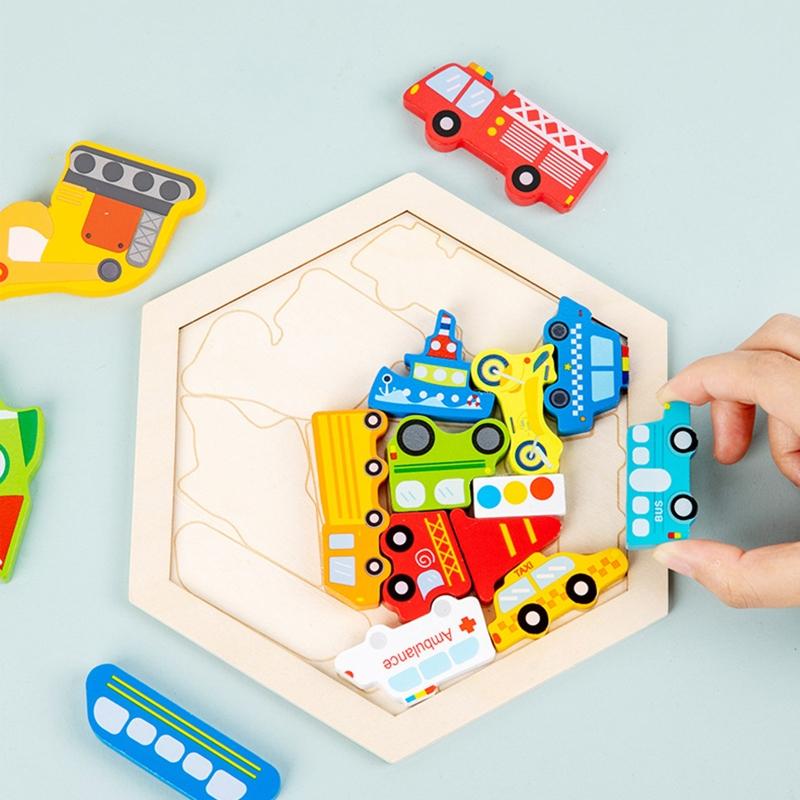 2-in-1 Puzzle Toy Stacking Block Tangrams Puzzle Shape Color Sorting Toy Learning Aids for Preschool Kids Education Gift