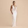 European and American Style Spring New Neck Slim Spice Girl Swinging Collar Backless Sexy Straps Solid Color Dress