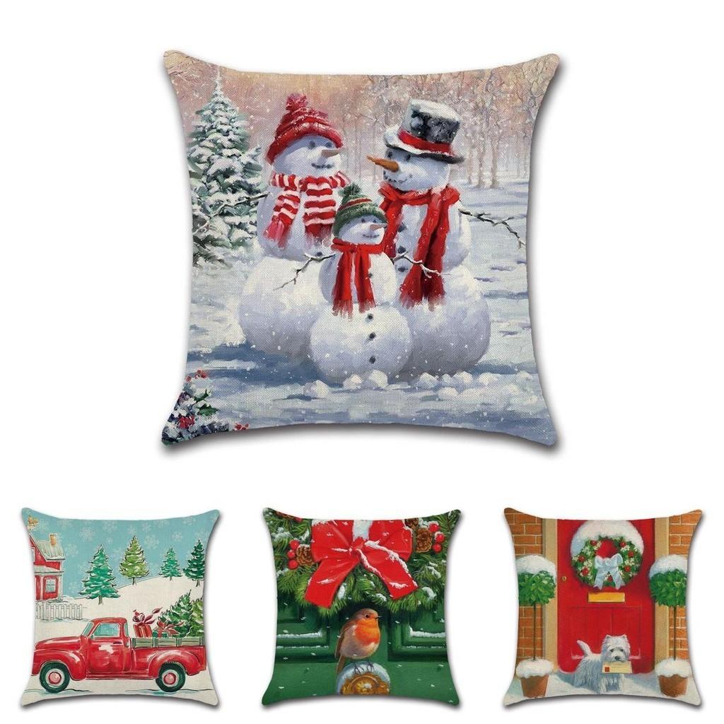 Festive Christmas Cushion Cover Featuring Charming Snowman And Santa Claus Design For Cozy Home Decor