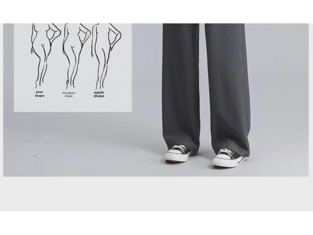 Women's Black Wide Leg Pear-Shaped Suit Trousers with Iron Ring Design - Spring & Autumn Casual Wear