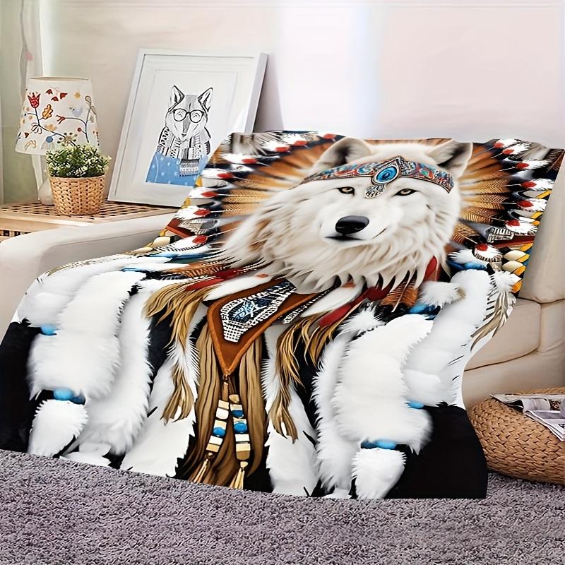 Contemporary Style Wolf Totem Throw Blanket - Hypoallergenic Flannel All-Season Multipurpose Bedding With Digital Print