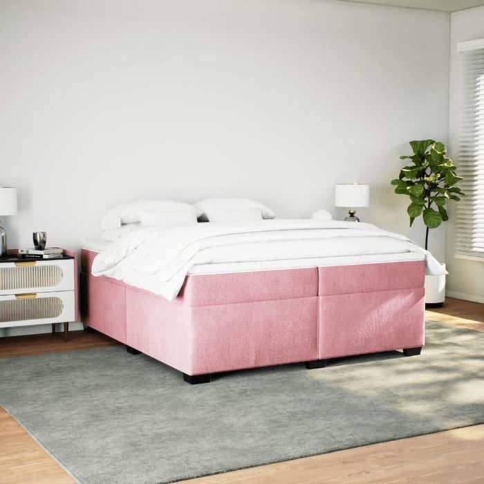 Cadre de lit avec matelas - Maison Exclusive - 200x200 cm - Velours rose - Housse lavable