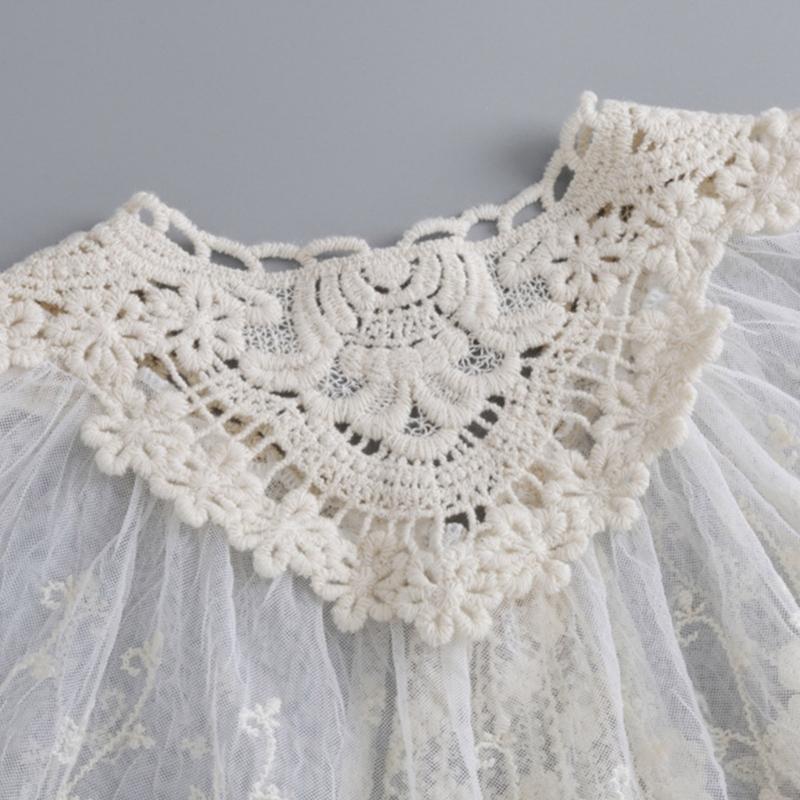 Korean Style Women False Collar Shawl Scarf Elegant Embroidery Lace Pleated Lace-Up Bowknot Shoulder Wrap Poncho Cape