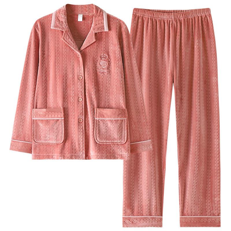 Pajamas Ladies Autumn Winter Winter Long Sleeve Thin Island Fleece Warm Coral Fleece Loungewear Winter Suit