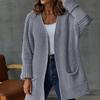 Women Fashion Soft Oversize Knit Cardigan Long Sleeve V Neck Casual Loose Mid Sweater Solid Breathable Coat with Pocket Simple Elegant