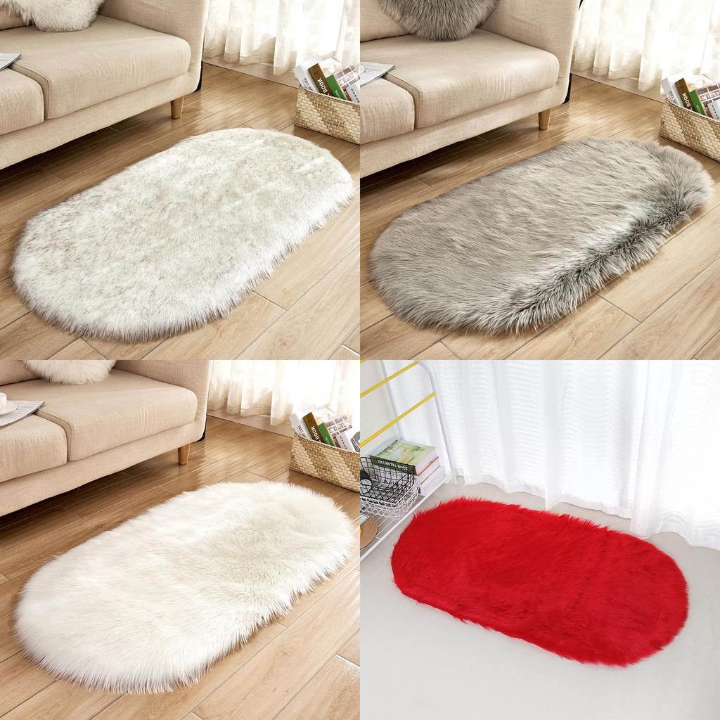 Modern Minimalist Artificial Wool Oval Rug For Living Room Bedroom Floor Decor