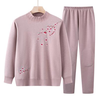 Samt Thermounterwäsche Zweiteiliges Set Mutterbasis Verdicktes Pullover-Set für Mittelalte und Ältere Herbst- und Winterkleidung