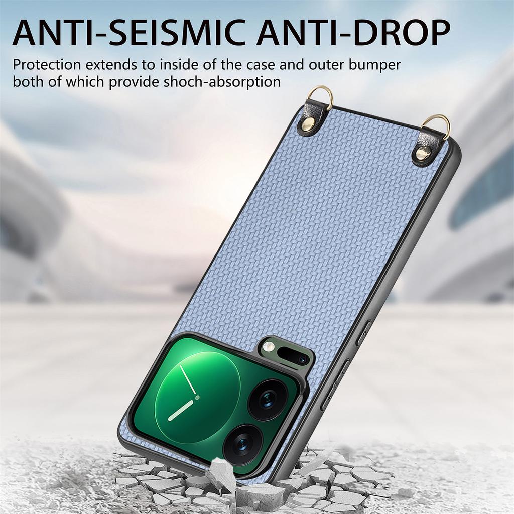 For Xiaomi 17 Pro Case Carbon Fiber Texture PU + PC + TPU Anti Drop Phone Cover with Crossbody Lanyard