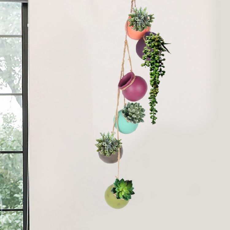 Dangling Colorful Ceramic 6 Pot Set Wall Mount Flower Cactus Planters Home Decor