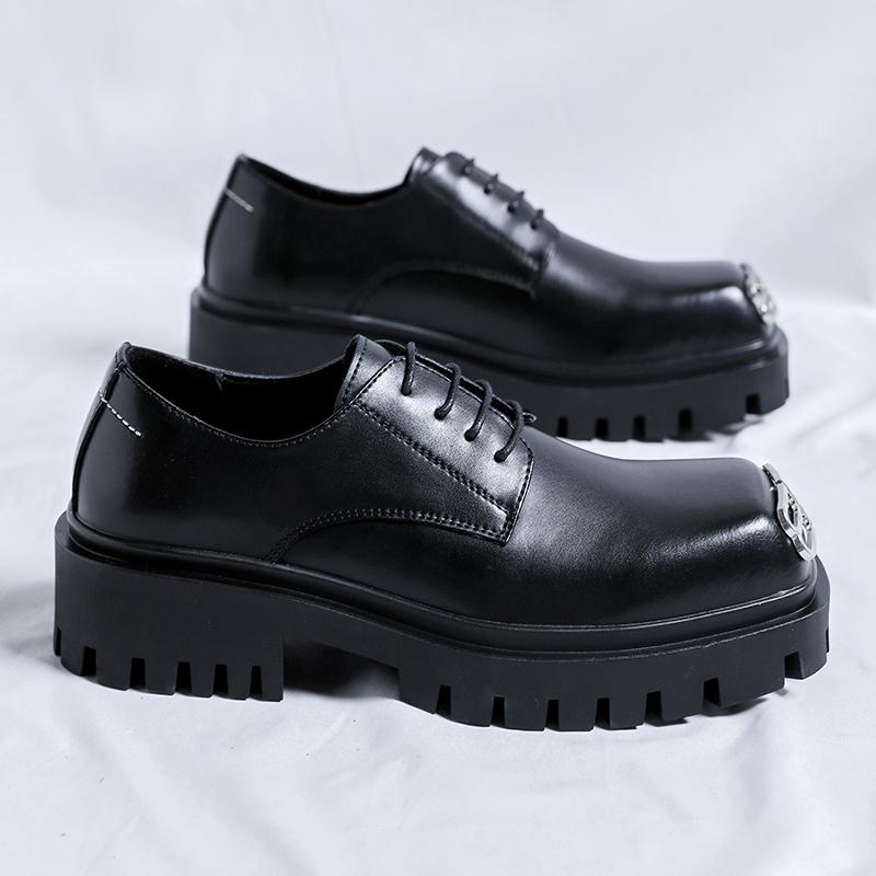 

Модные мужские кожаные туфли на толстой подошве. Модный и индивидуальный дизайн. Стильная обувь для отдыха и бизнеса, увеличивающая рост. 44 чёрный