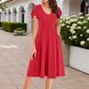 Women's Summer Fashion V-Neck Ruffle Sleeve Retro Elegant Midi Dress