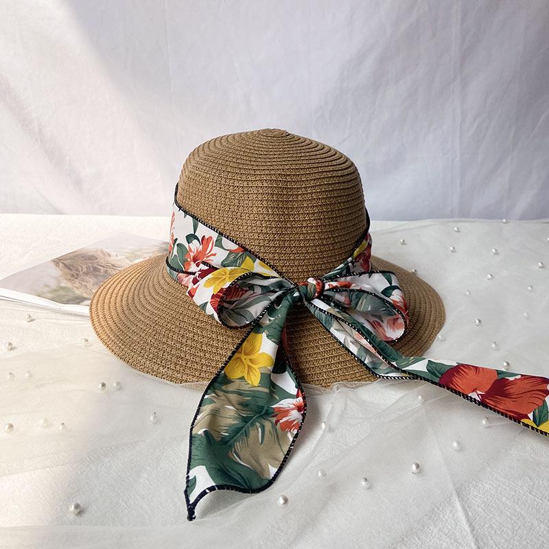 Fashionable Sun Hat for Women, Seaside Travel Vacation Large Brim Bow Decor Beach Folding Hat Straw Hat