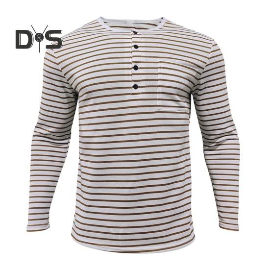 Fall Spring Men Top V Neck Striped Print Color Matching Long Sleeves Pullover Mid Length Casual Daily Wear Work Shirt