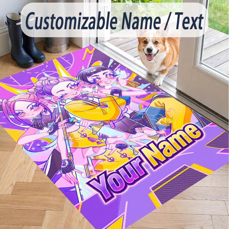 Custom Text Printed Rug Kpop Demon Hunters Non Slip Floor Carpet For Home Room Decor