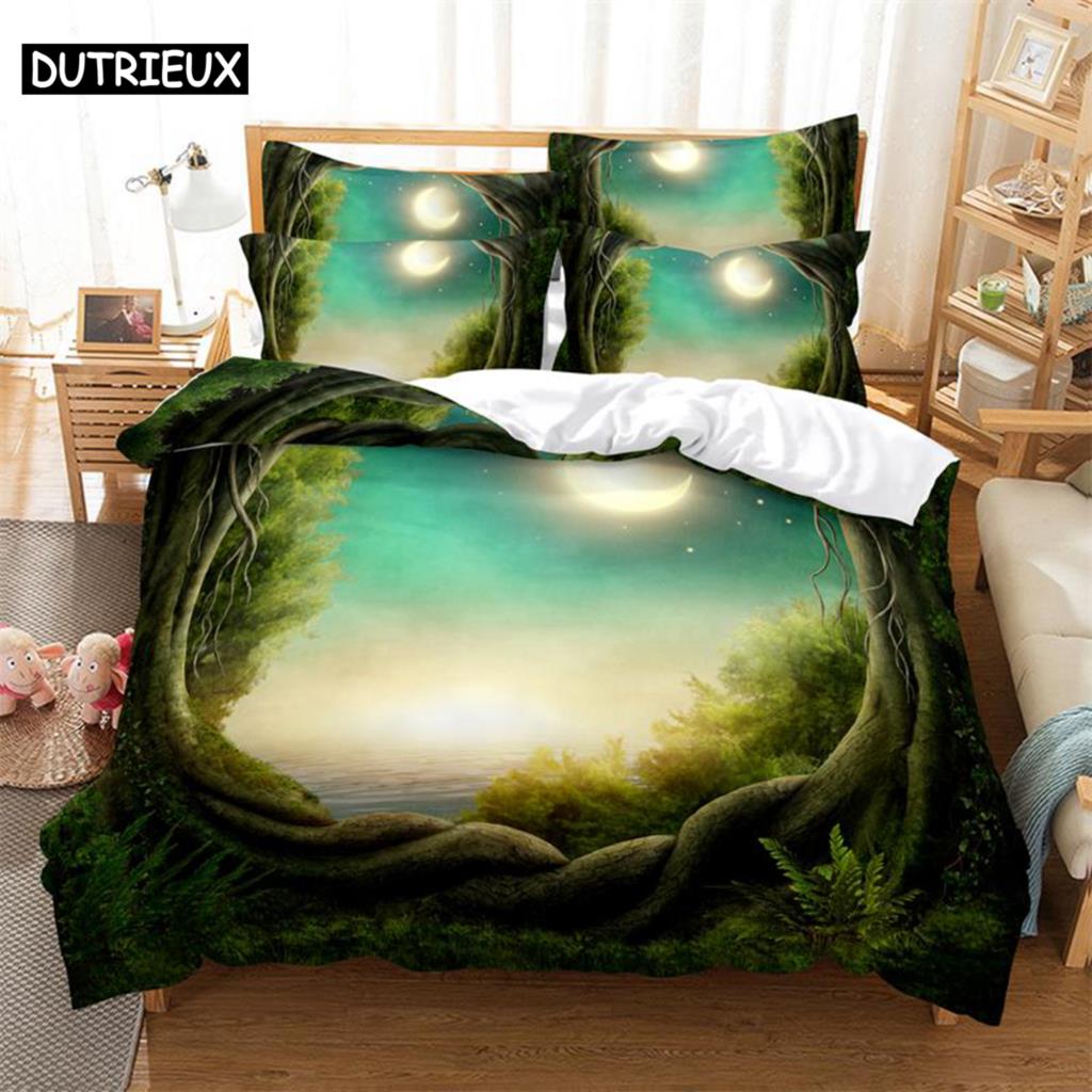 3D Digital Printing Fashion Design Colourful Woods Bedding Set Queen Size Duvet Cover Set