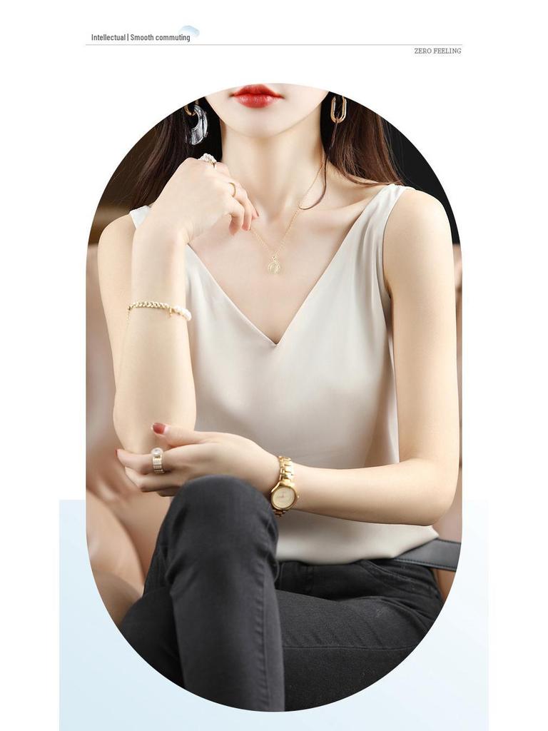 Women's Summer Silk Camisole, Satin V-Neck Top, Unique Base Layer.