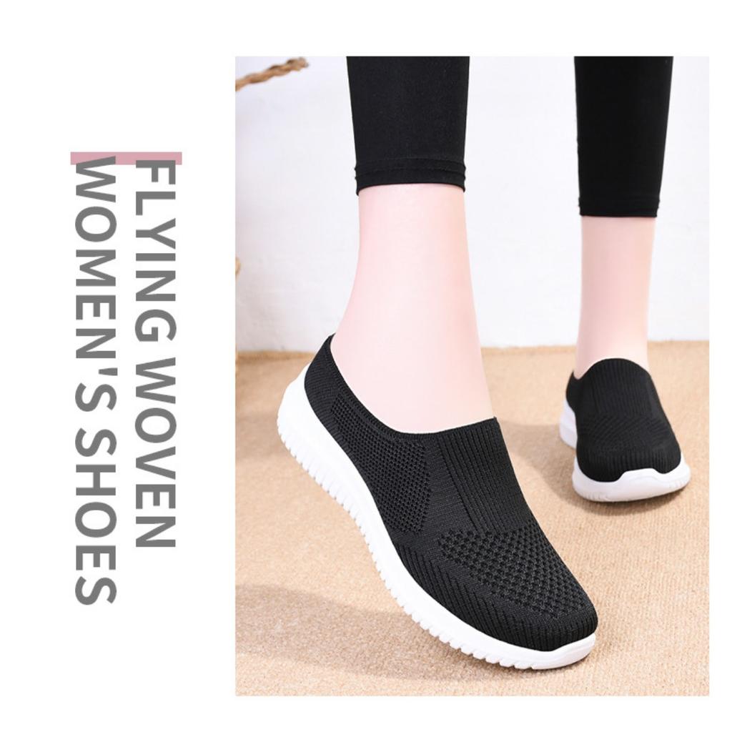 Women's Oversized Cloth Shoes, Breathable Fly Woven Shoes, Soft Soled Casual Shoes