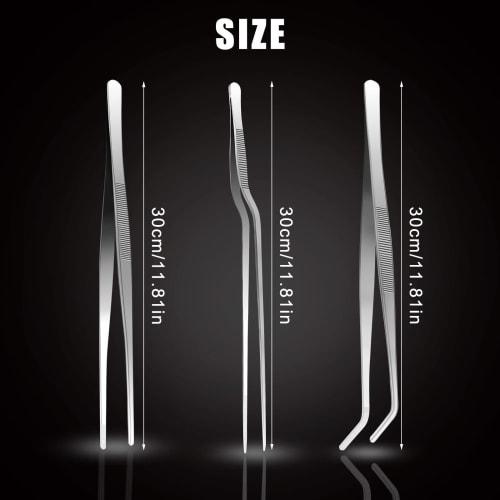 AIEX 12-inch Stainless Steel Culinary Tweezers, 3-Piece Culinary Tweezers Set for Kitchen Cooking, Crafts, and Plant Care