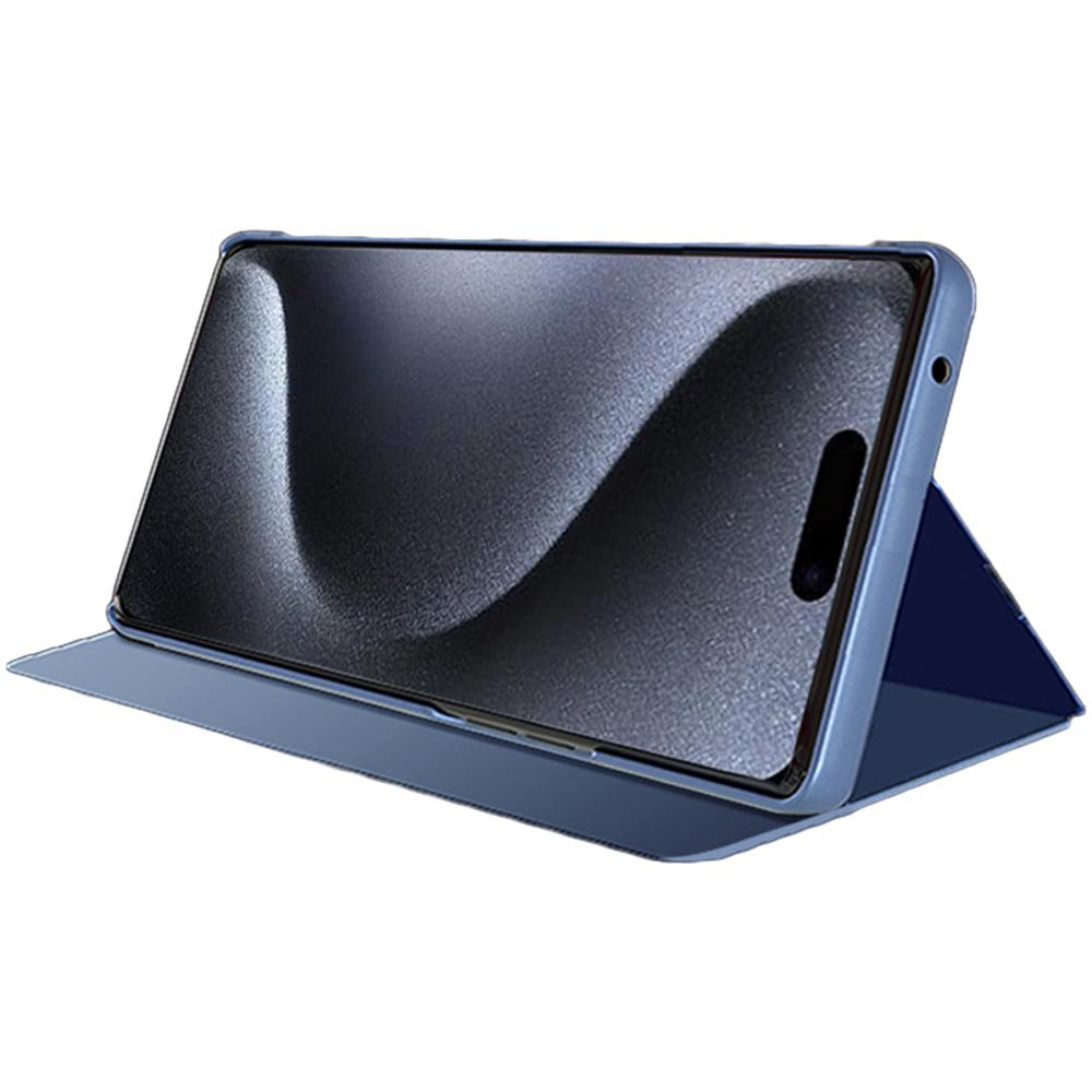 

For iPhone 16 Plus Case View Window Stand Leather Flip Phone Cover Blue