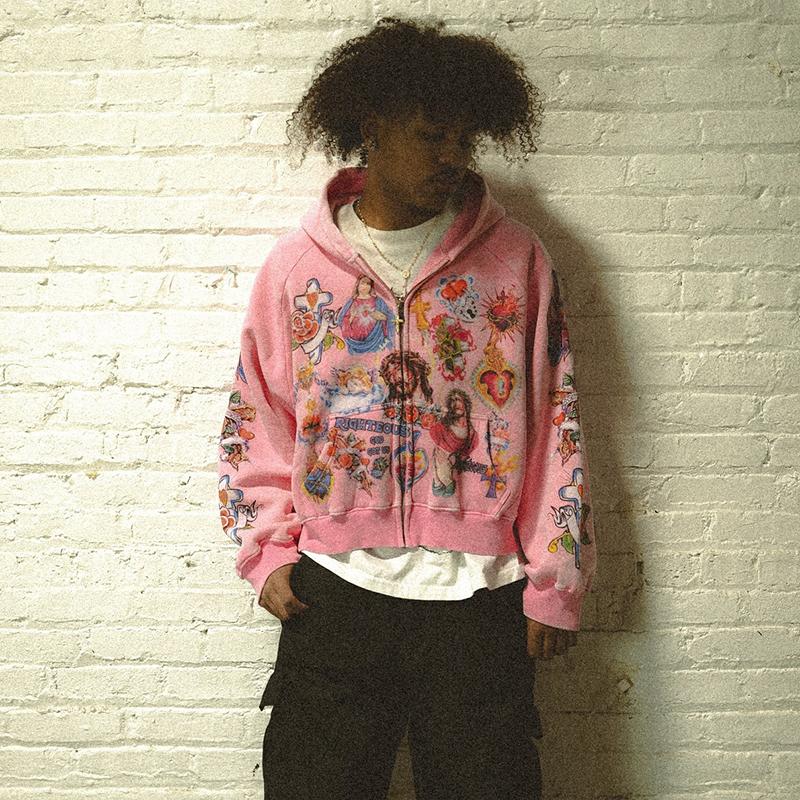 2025 American Retro Gothic Rock Letter 3D Printed Sweater Harajuku Style Hooded Loose Versatile Sweatshirt Jacket