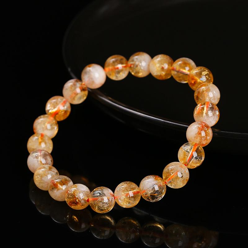 Golden Rutilated Quartz Bracelet Natural Crystal Beads Stretch Bracelet for Women Healing Energy Jewelry