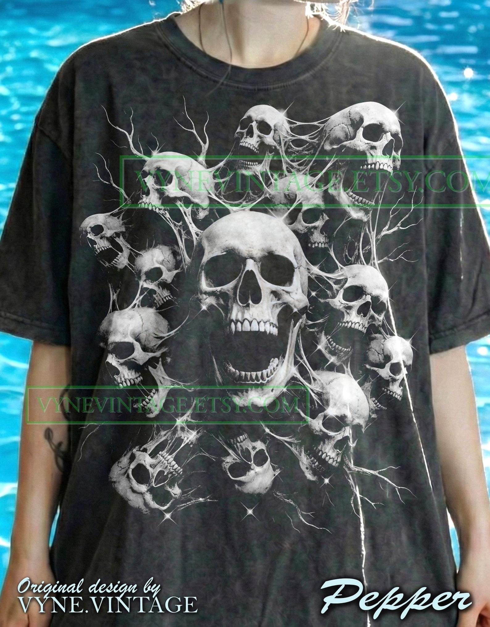 Skulls Gothic Skeleton Comfort Colors® Tshirt, Spooky Horror Tees, Retro Vintage Sweater, Dark Art Bone Tanktop, Macabre Halloween Art 3XL