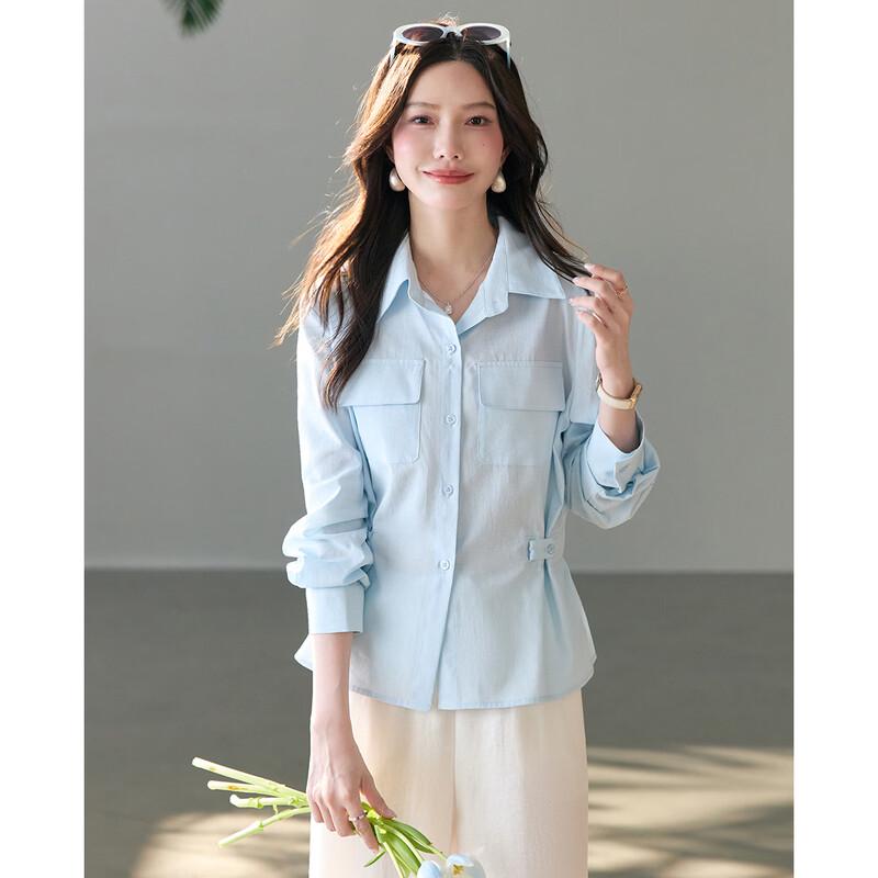 

TERRE BLEUE Women s Waist-Cinching Long Sleeve Shirt M