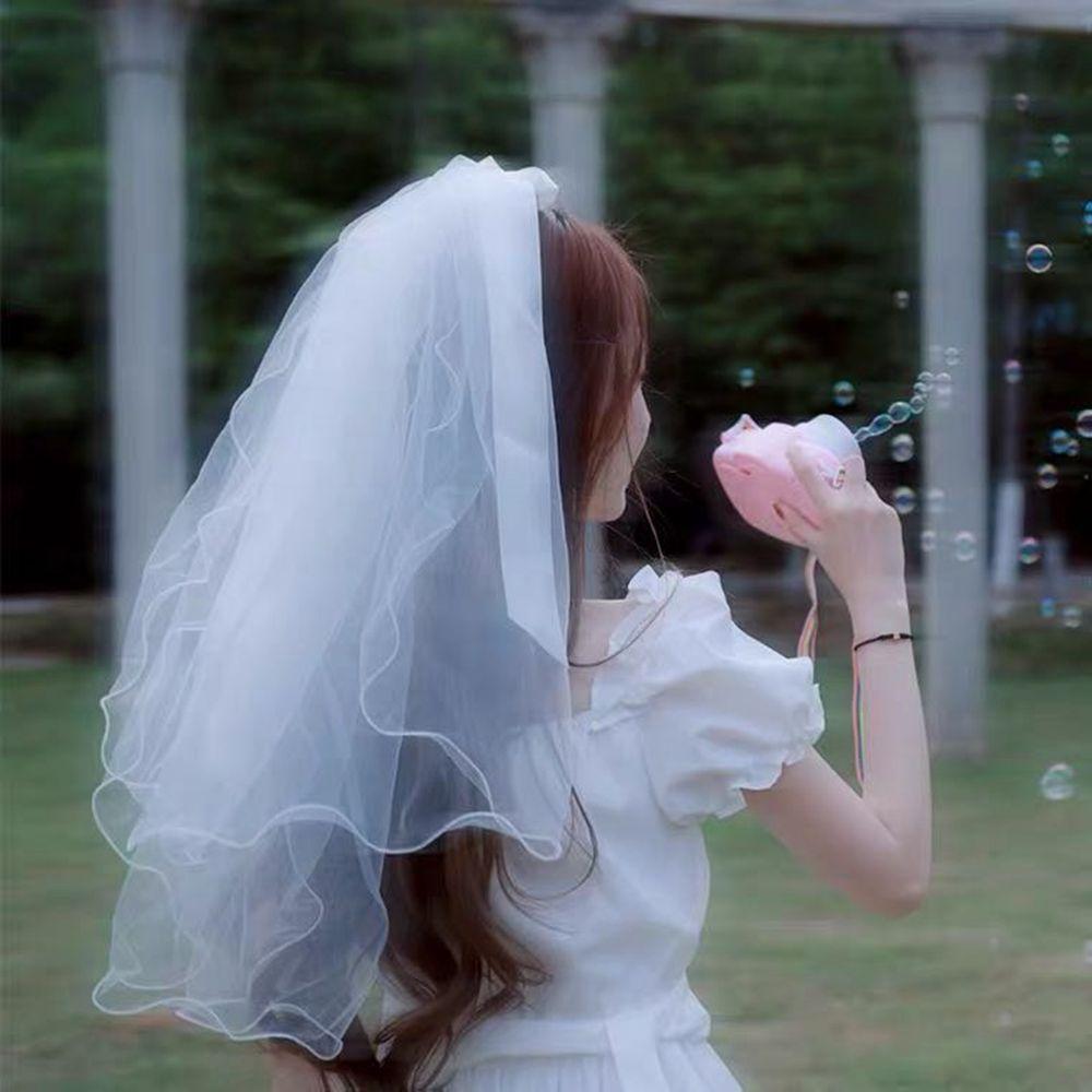 Fashion Bridal White Veil Pearl Bridesmaid Bow Veil Korean Bride Headwear Bride Veil Wedding Veil