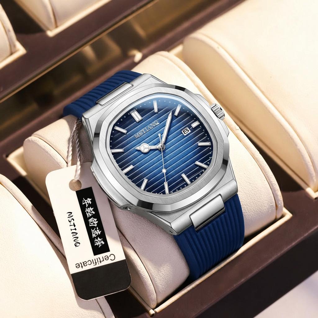 Silicone Strap Square Men'S Calendar Watch Luminous Quartz Watch Watch