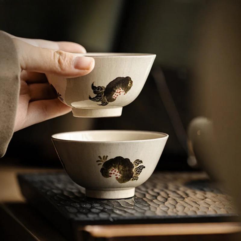 100ml Hand-painted Pomegranate Tea Cup Underglaze Color Master Single Cup Powder Yin Mug Coarse Tasting Tea Bowl Kung Fu Teaset