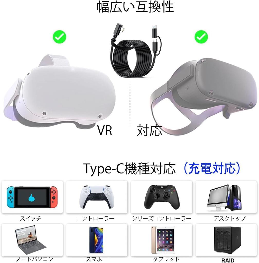 VR Compatible Cable with PD Compatible Fast Charging Video USB Gen 1 5Gbps Data Compatible with Oculus Quest Quest and Rift USB-C/A 60W/3A [5m,