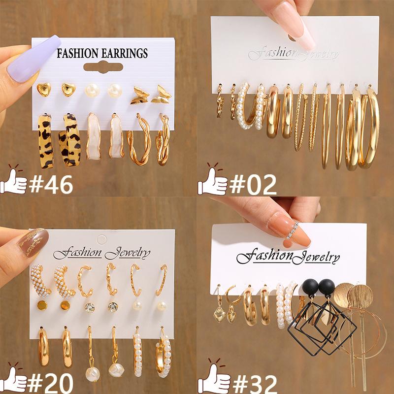 17KM Vintage Küpe Seti Metal Altın Rengi Sarkan Küpeler Kalp Kelebek Çember Küpeler Geometrik Moda Takı Trend