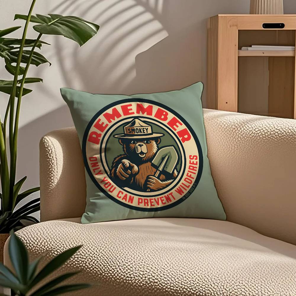 Anime S-Smokey B-Bear Pillow Case Comfort Sofa Bed Silky Elegant Invisible Zipper Custom Decorative Cushion Cover