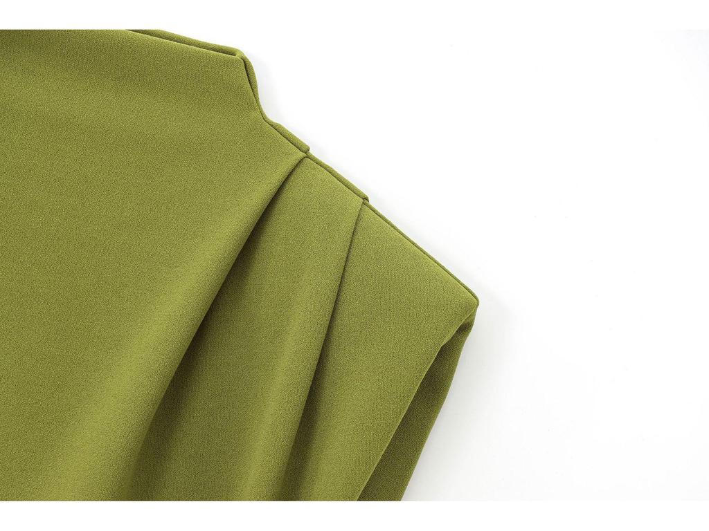 Europejski i Amerykański Styl Jesień/Zima Damska Sukienka Mini Bodycon Bez Rękawów z Falbanami, Wysokim Dekoltem, Wyszczuplająca w Talii i z Poduszkami na Ramionach