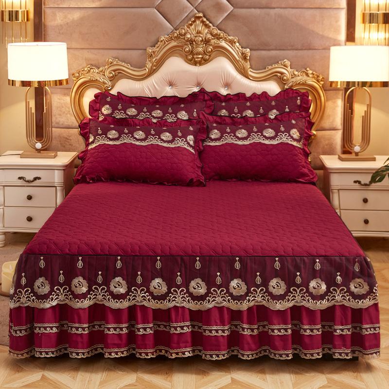 Fusta de pat periată prietenoasă cu pielea Cuvertură de pat din dantelă matlasată groasă Saltea antiderapante în stil luxos la preț accesibil Husă de protecție Lenjerie de pat