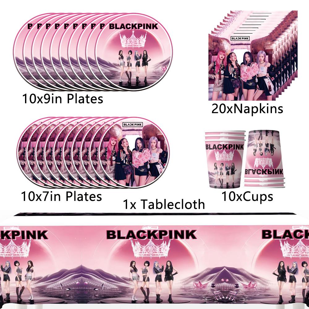 Narozeninové nádobí Blackpink zahrnuje Talíře Ubrousky Ubrusy Kelímky