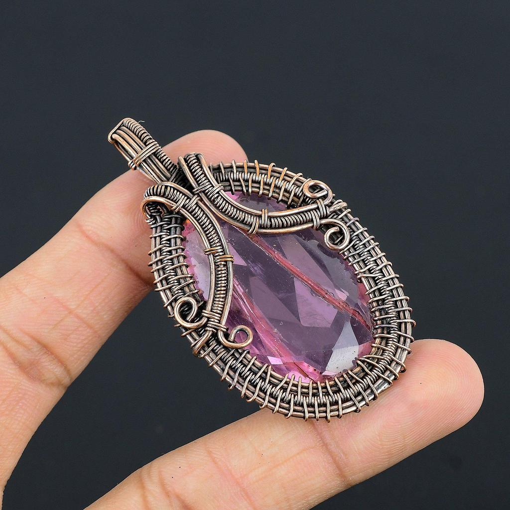 Kunzite Pendant Gemstone Jewelry, 999 Copper Wire Wrapped Pendant, Gift For Women Handmade Pendant