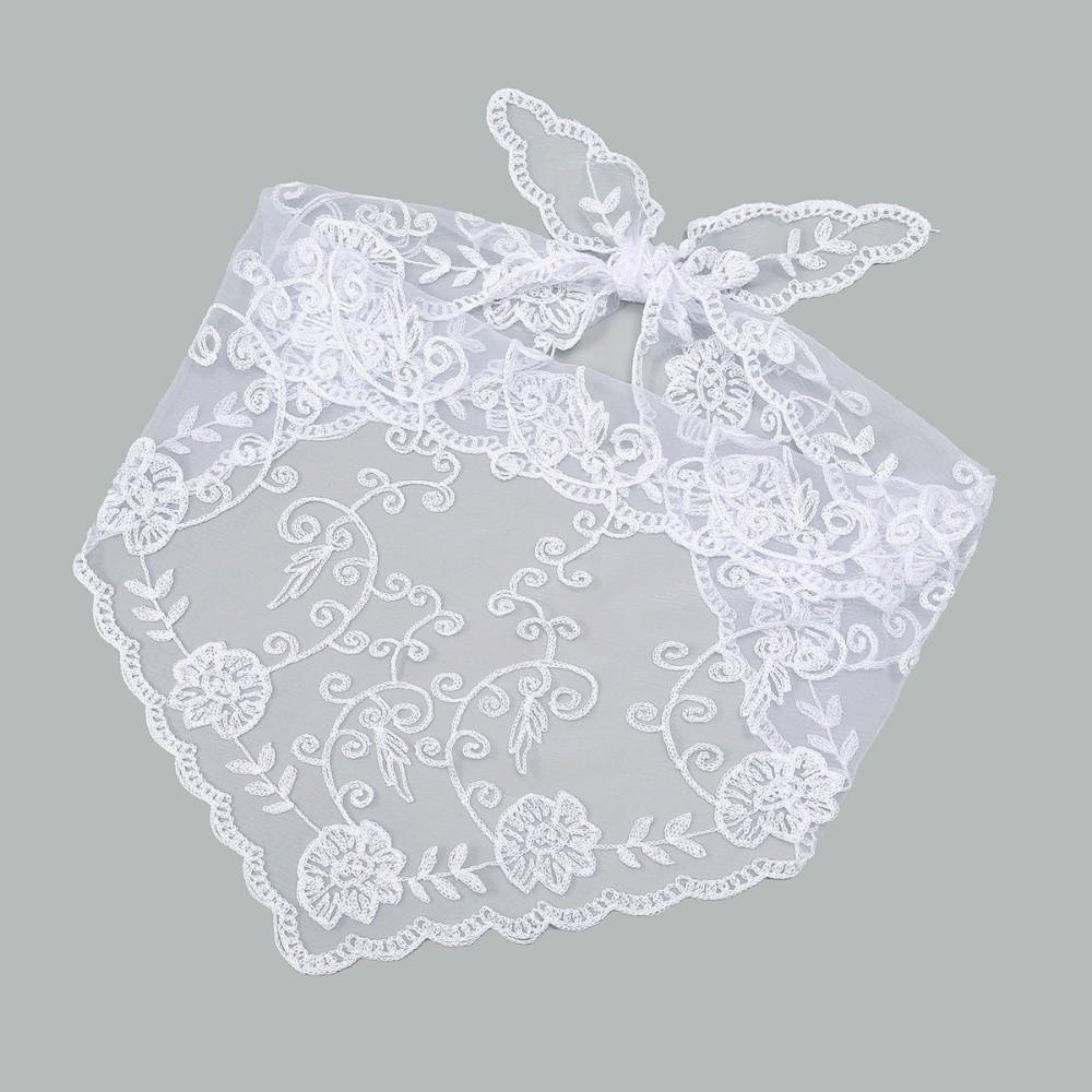 Elegant Crochet Head Scarf Vintage Lace Triangle Scarf Fashion Embroidered Flower Scarf Beach White B