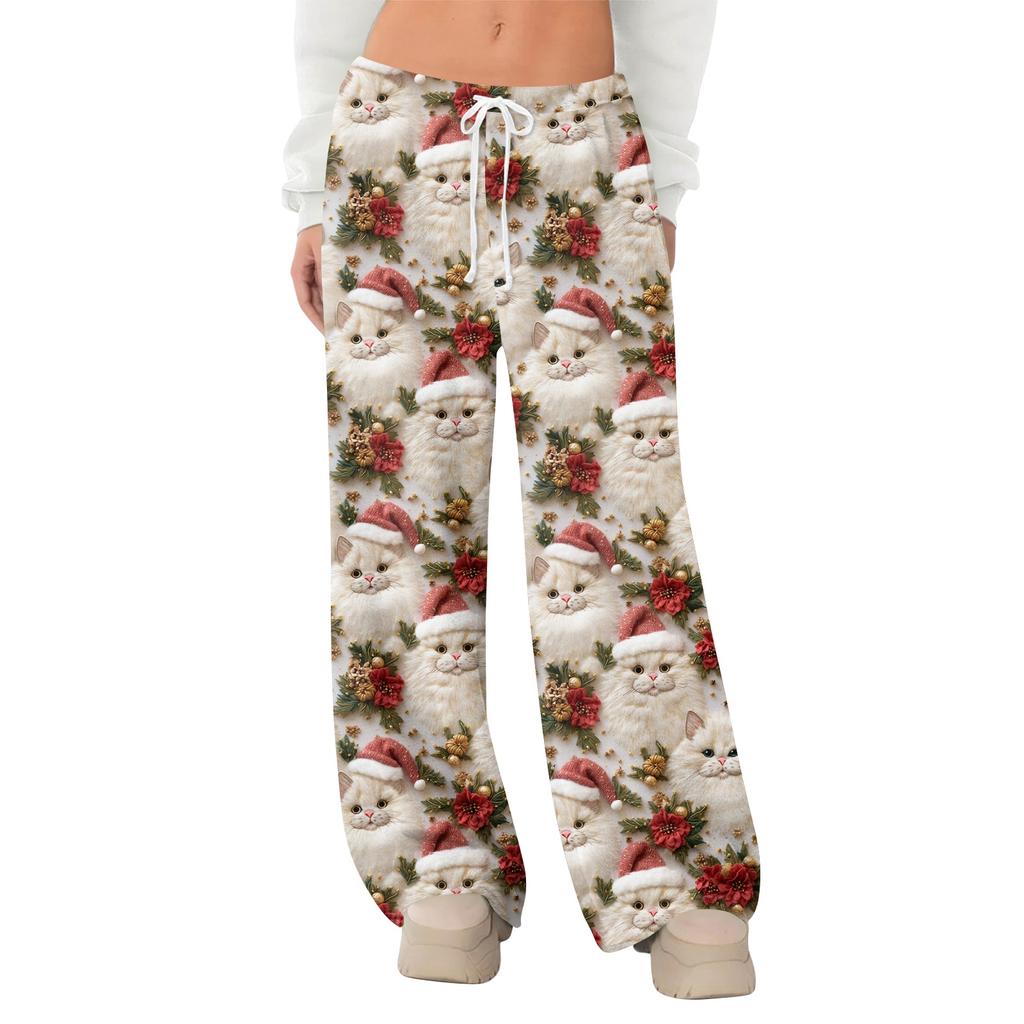 Women's Fleece Wide Leg  Elastic Waist Drawstring Loose Pants Drawstring Pajama Pants Sleepwear Trousers