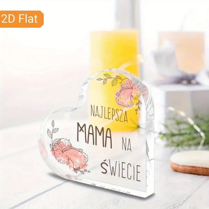 2D Flat "The Best Mom in The World" Heart-Shaped Acrylic Decorative Plaque, Pink Floral Design, Home Decor Plaque Hanging Wall Art Decorative Garden D