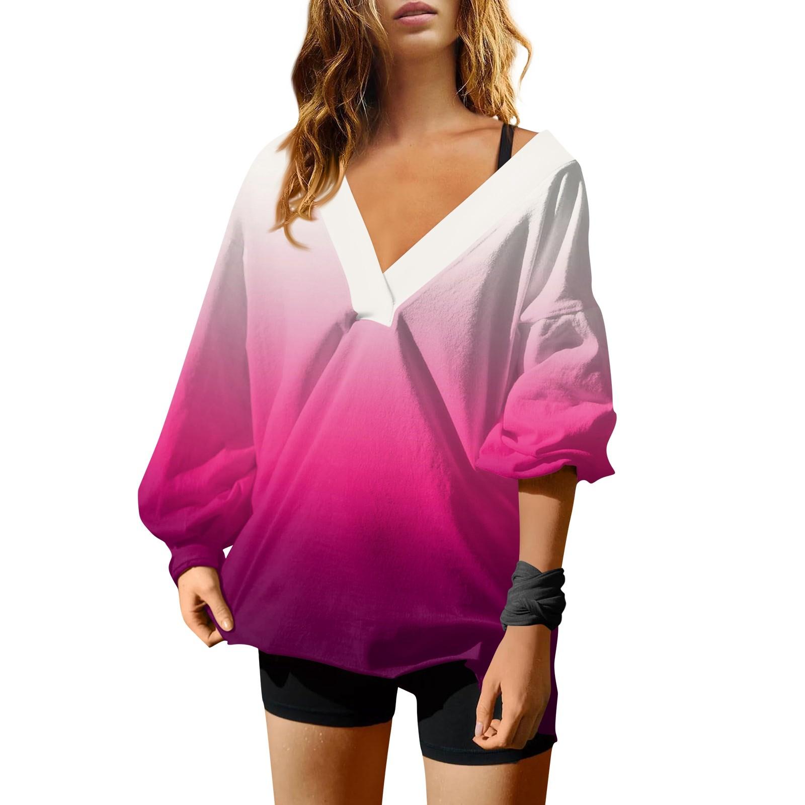 

Женская мода V-образный вырез длинный рукав принтованный свободный пуловер свитшот топ S